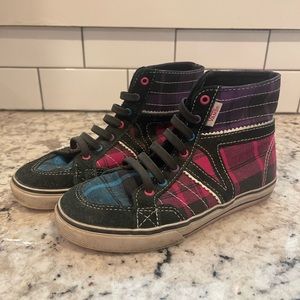 Vans plaid multi color plaid high tops girls